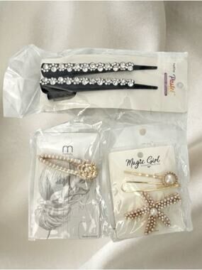 Women’s Rhinestone & Pearl Hair Clip Sets in Black, Gold, Pearl.